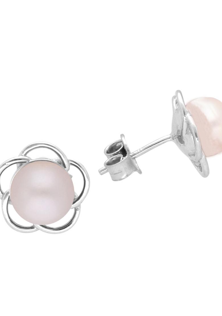 Pink Gold Plated 925 Silver Silver Earrings - Indya