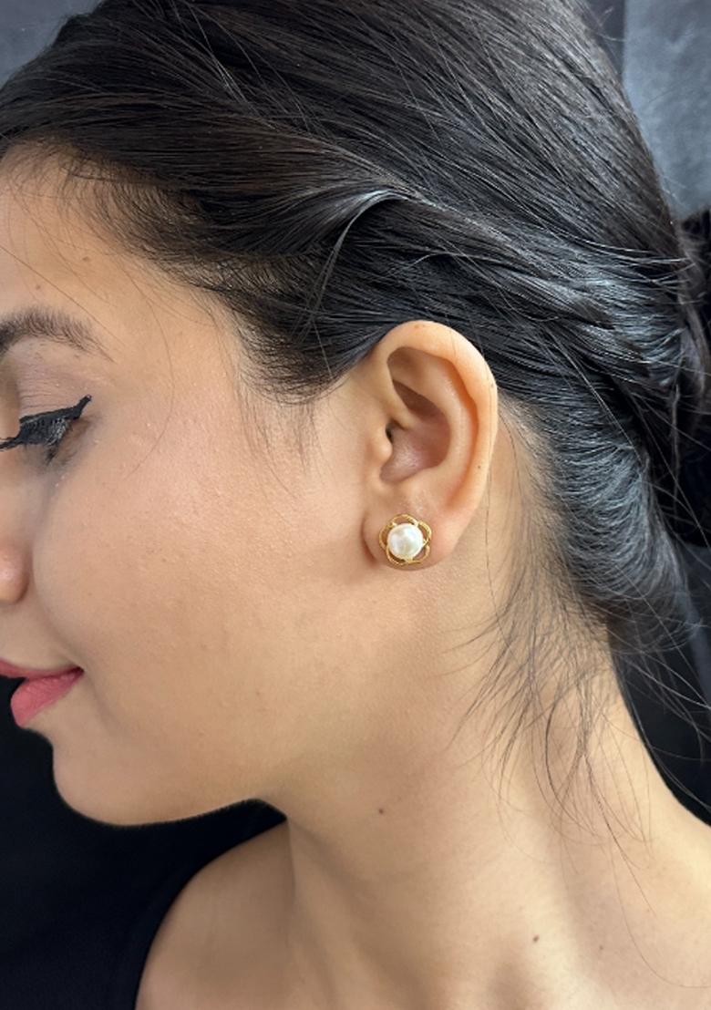 White Gold Plated 925 Silver Silver Earrings - Indya