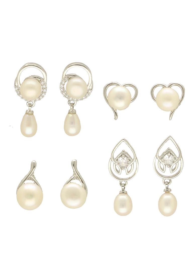 White Gold Plated Alloy Pearl Earrings - Indya