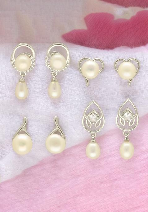 White Gold Plated Alloy Pearl Earrings