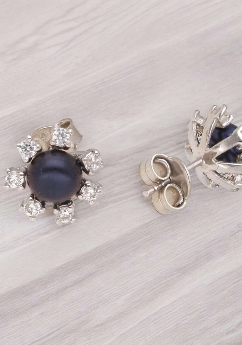 Black Gold Plated 925 Silver Silver Earrings - Indya