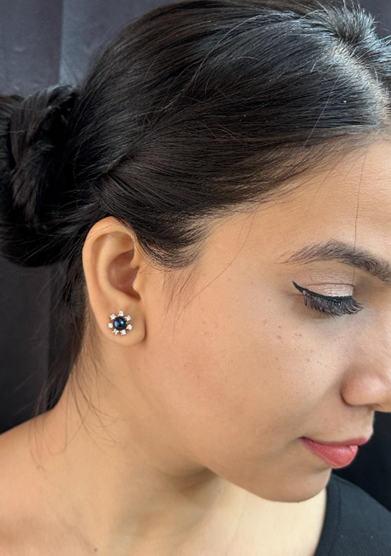 Black Gold Plated 925 Silver Silver Earrings - Indya