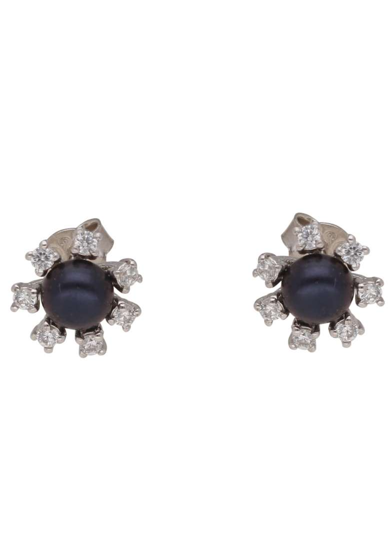 Black Gold Plated 925 Silver Silver Earrings - Indya