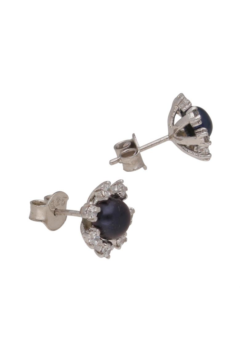 Black Gold Plated 925 Silver Silver Earrings - Indya