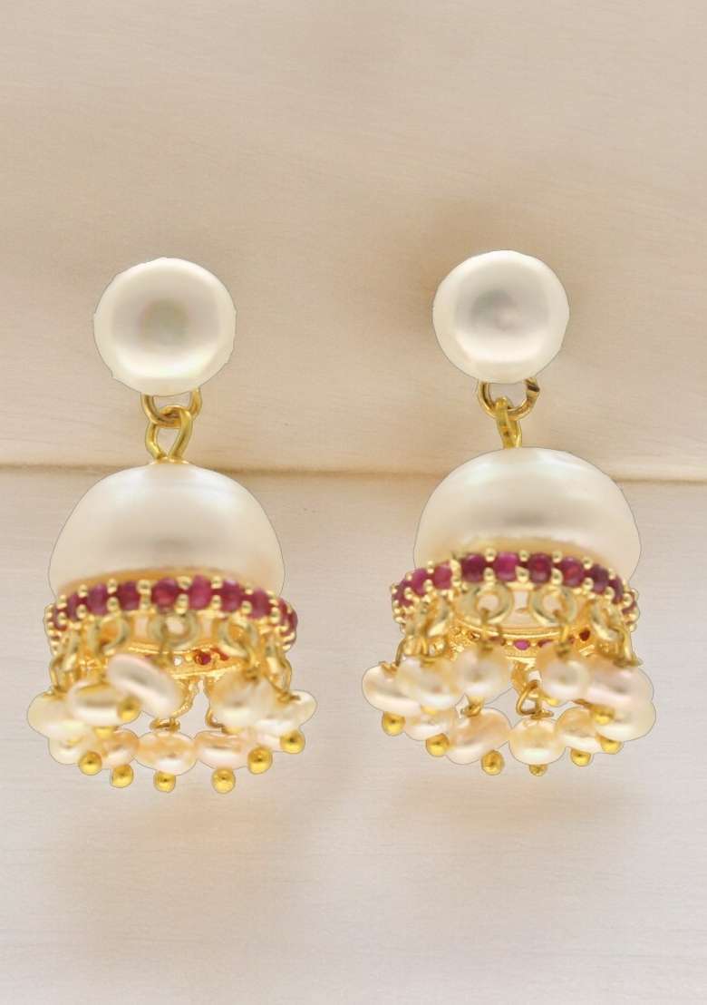 White Gold Plated Alloy Pearl Earrings - Indya
