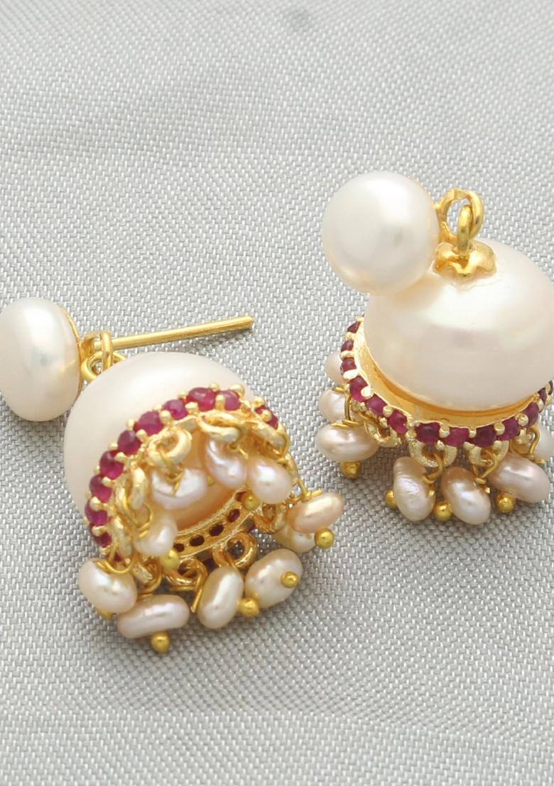White Gold Plated Alloy Pearl Earrings - Indya
