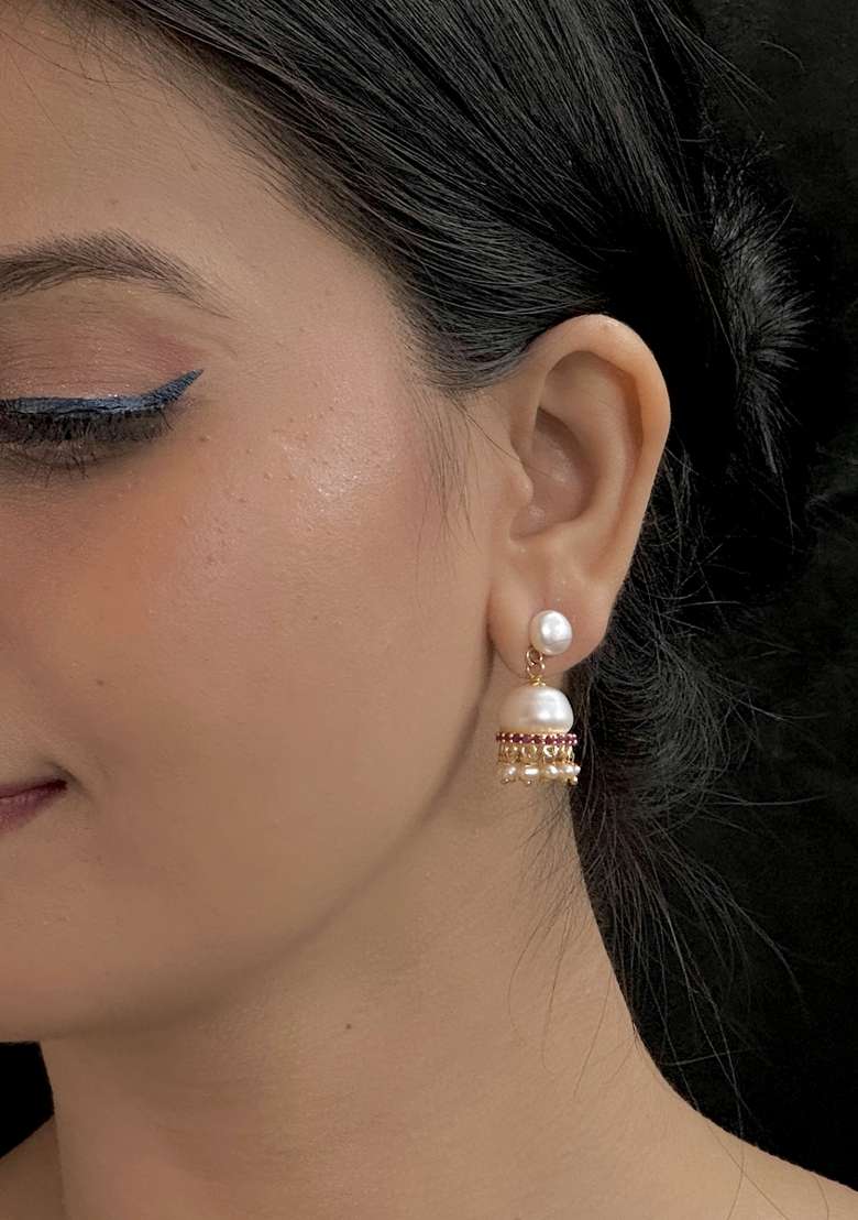 White Gold Plated Alloy Pearl Earrings - Indya