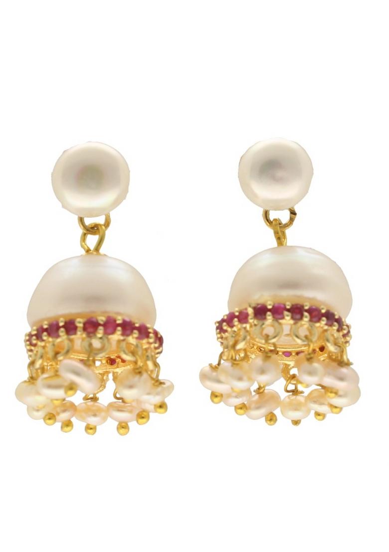 White Gold Plated Alloy Pearl Earrings - Indya