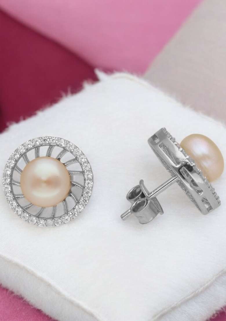Pink Gold Plated 925 Silver Silver Earrings - Indya