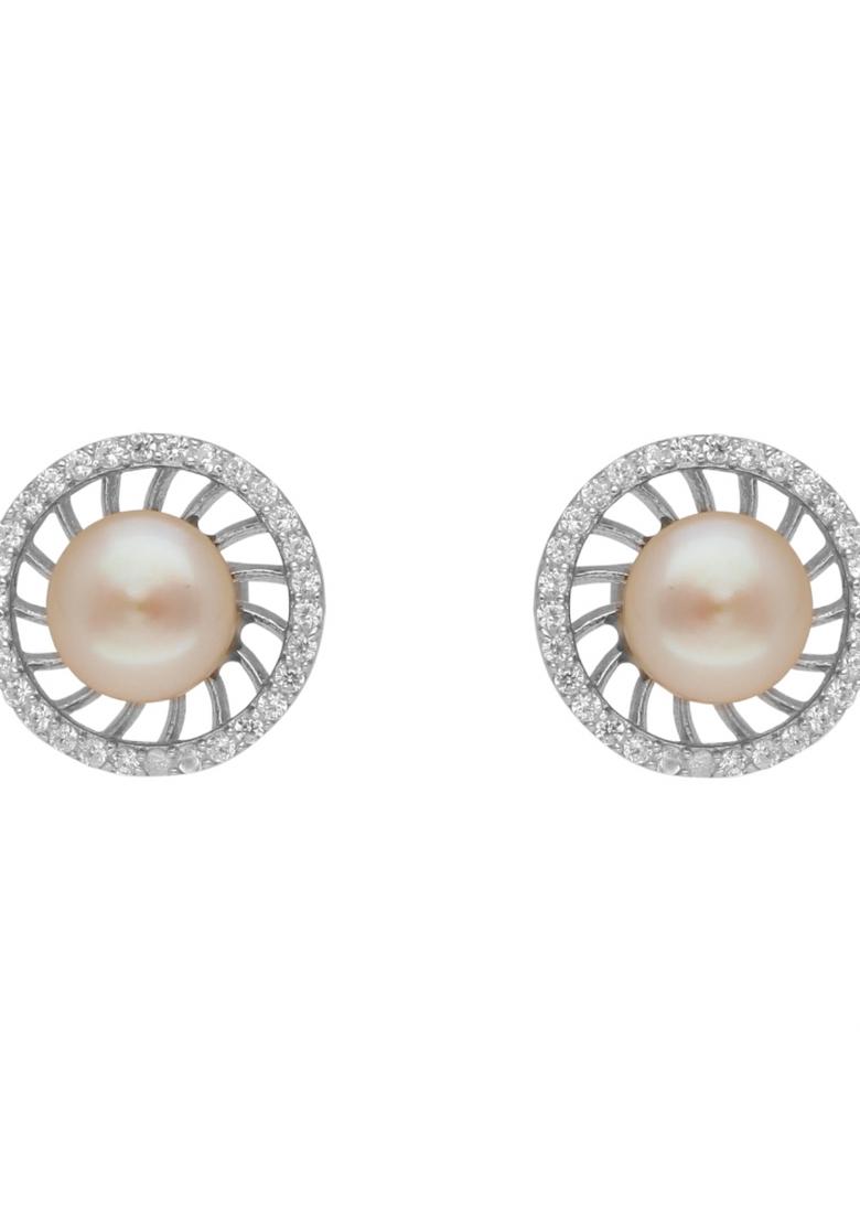 Pink Gold Plated 925 Silver Silver Earrings - Indya