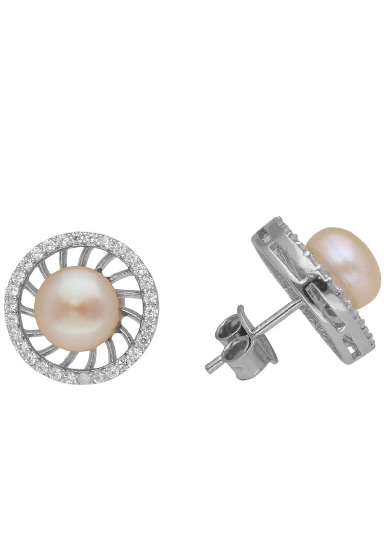 Pink Gold Plated 925 Silver Silver Earrings - Indya