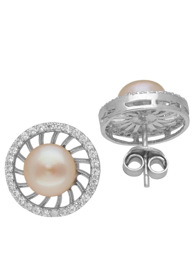 Pink Gold Plated 925 Silver Silver Earrings - Indya