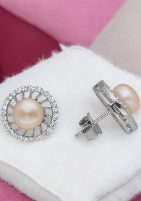 Pink Gold Plated 925 Silver Silver Earrings