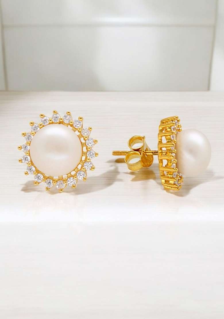 White Gold Plated 925 Silver Silver Earrings - Indya