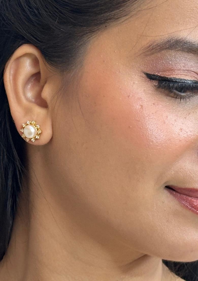 White Gold Plated 925 Silver Silver Earrings - Indya