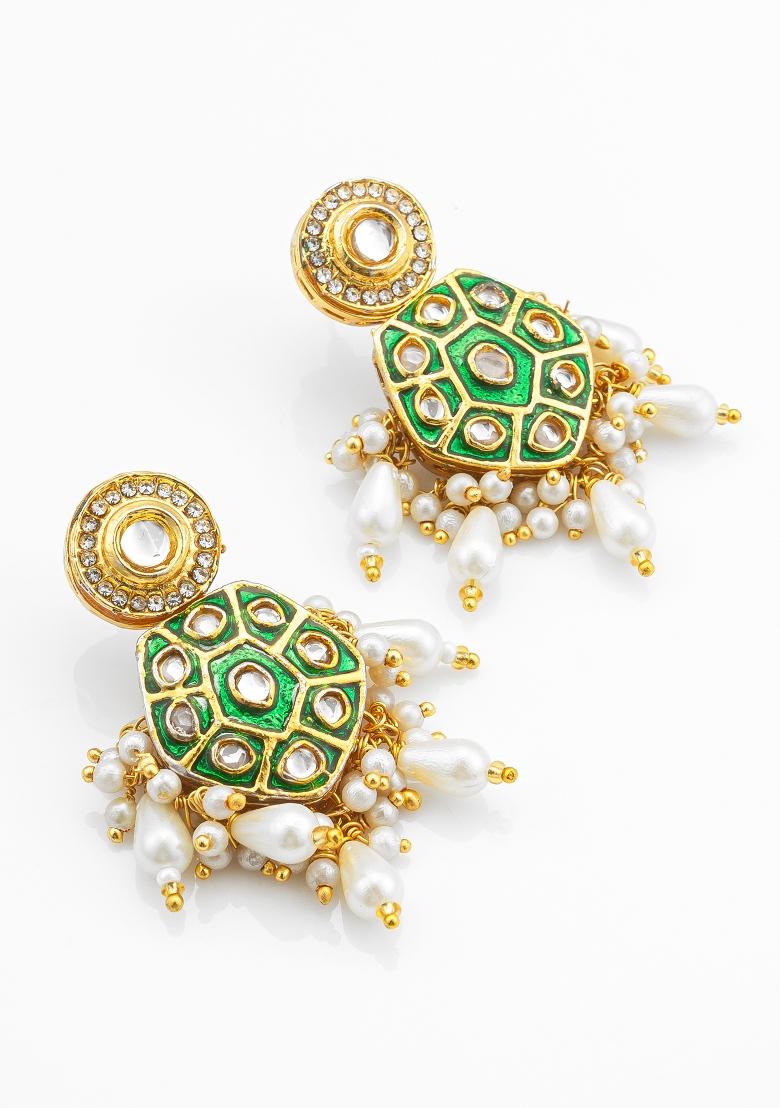 Green Gold Plated Alloy Earrings - Indya