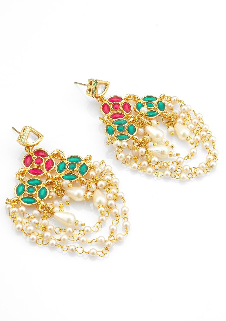 Green Gold Plated Alloy Earrings - Indya
