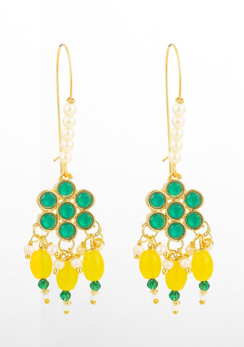 Yellow Gold Plated Alloy Drop Earrings - Indya