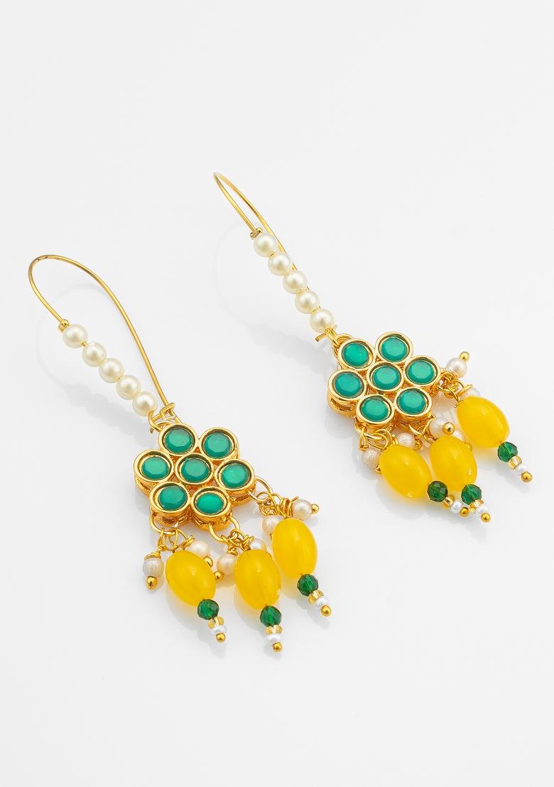 Yellow Gold Plated Alloy Drop Earrings - Indya