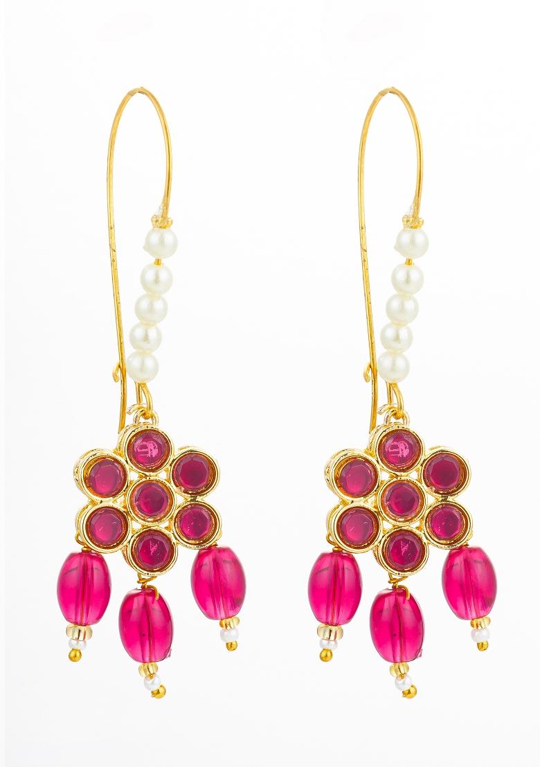 Pink Gold Plated Alloy Drop Earrings - Indya