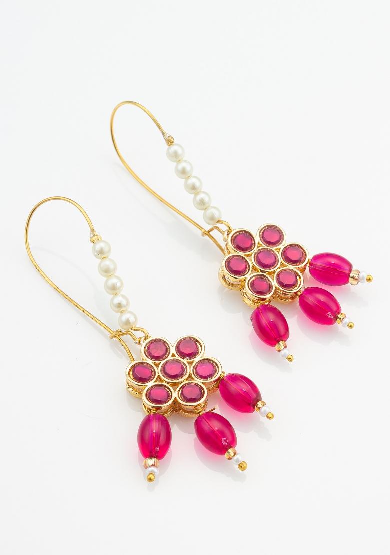 Pink Gold Plated Alloy Drop Earrings - Indya