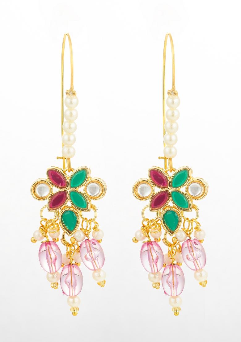 Pink Gold Plated Alloy Drop Earrings - Indya