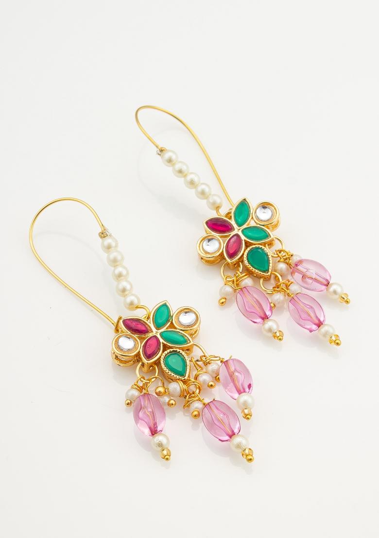 Pink Gold Plated Alloy Drop Earrings - Indya