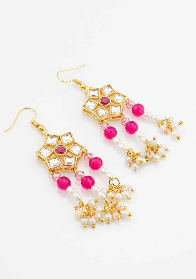 Pink Gold Plated Alloy Drop Earrings - Indya