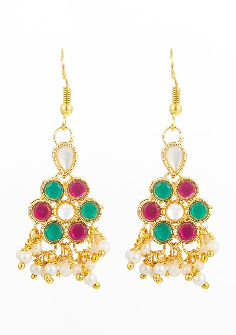 Green Gold Plated Alloy Drop Earrings - Indya