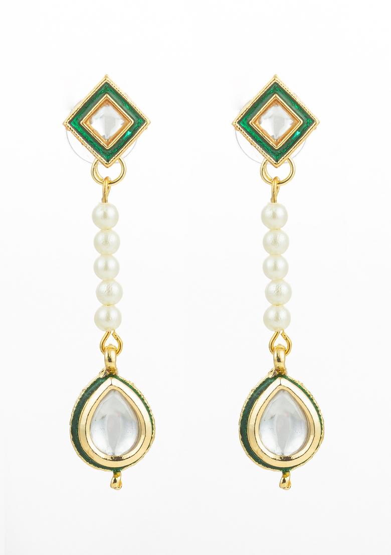 White Gold Plated Alloy Drop Earrings - Indya