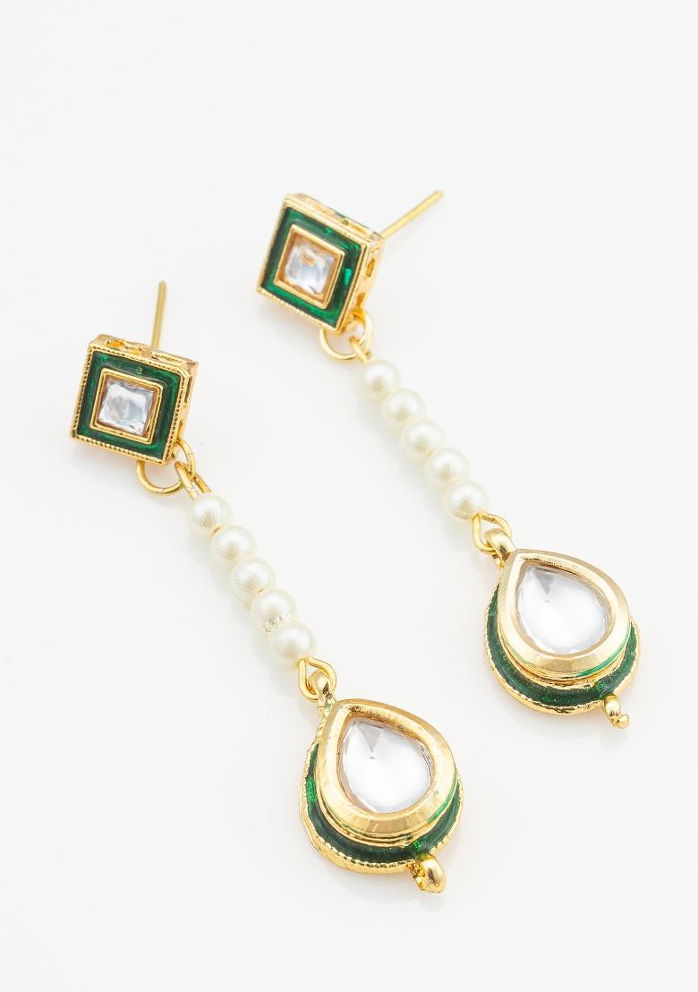 White Gold Plated Alloy Drop Earrings - Indya