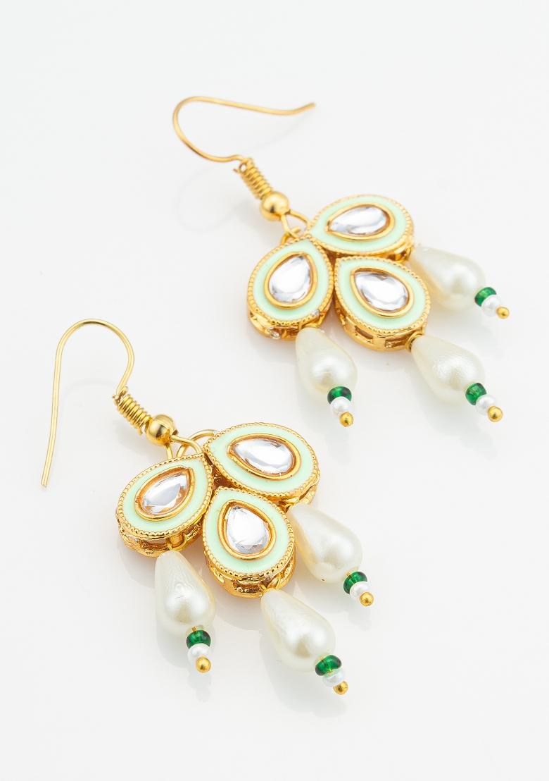 Green Gold Plated Alloy Drop Earrings - Indya