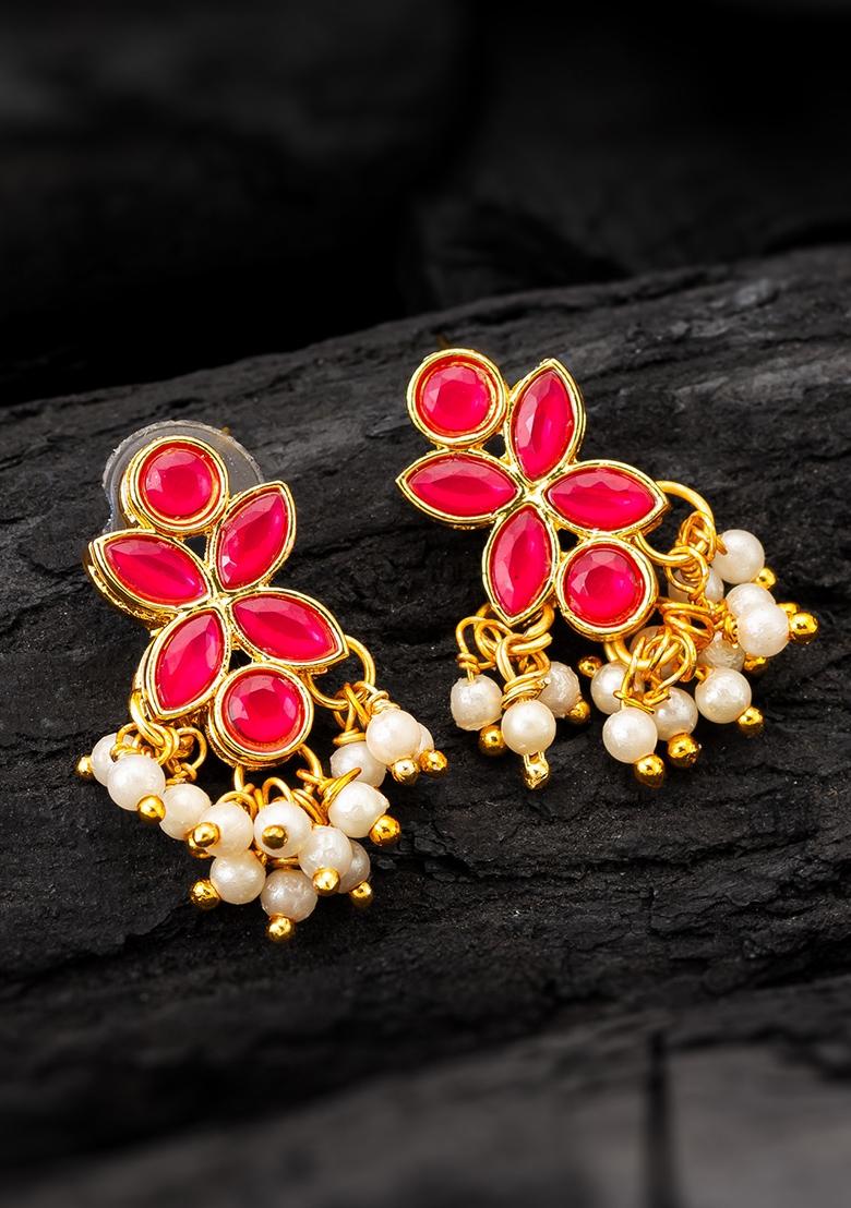 Red Gold Plated Alloy Drop Earrings - Indya