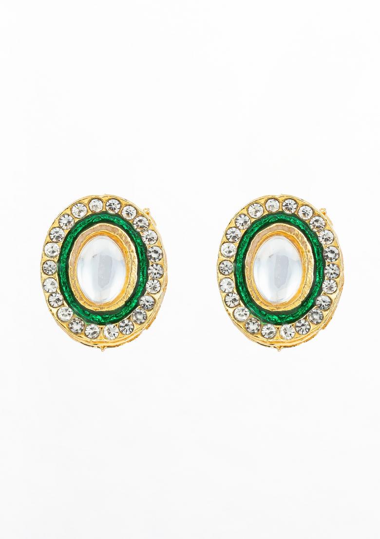 Green Gold Plated Alloy Studs - Indya
