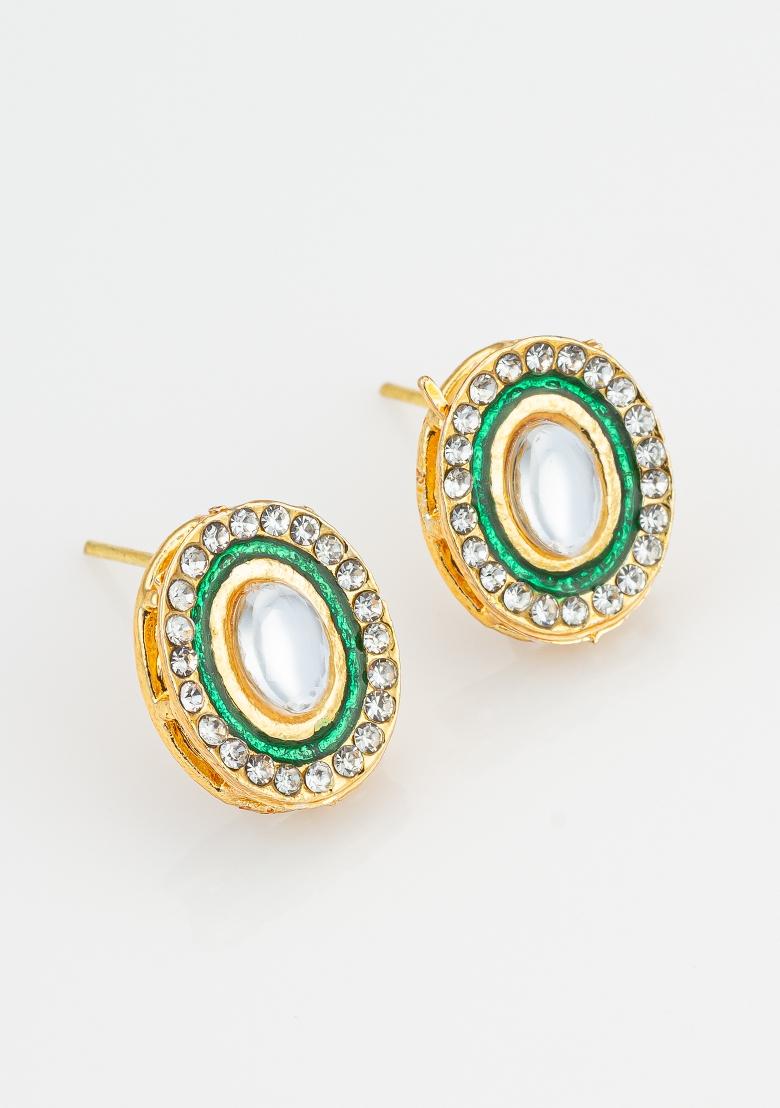 Green Gold Plated Alloy Studs - Indya