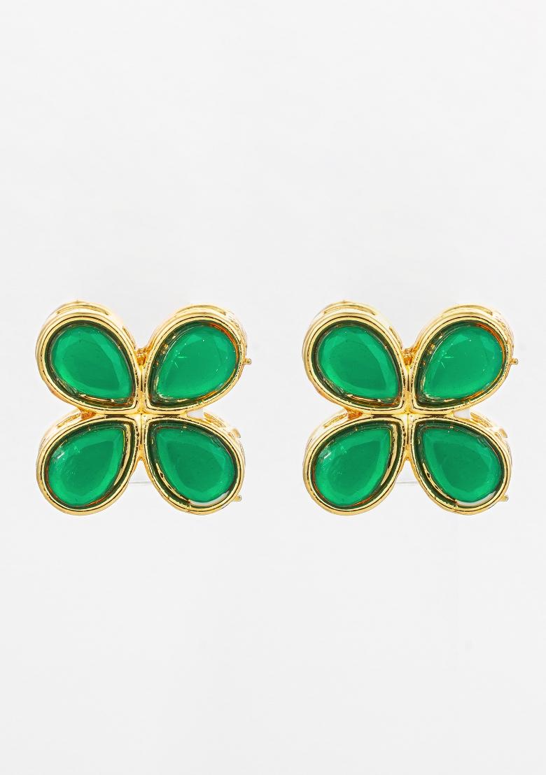 Green Gold Plated Alloy Studs - Indya