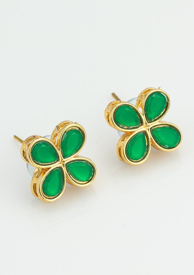 Green Gold Plated Alloy Studs - Indya