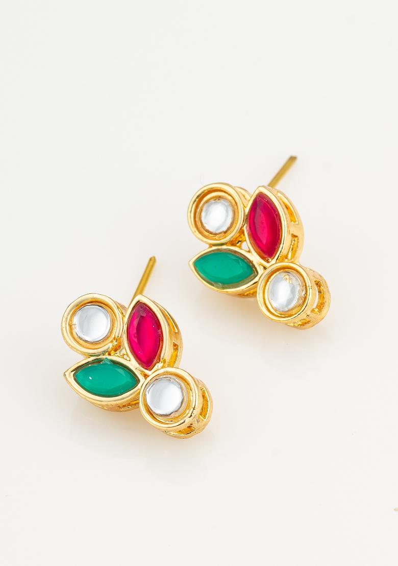Green Gold Plated Alloy Studs - Indya