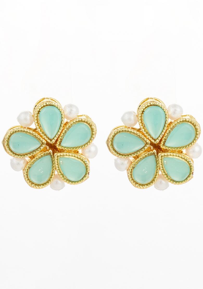 Mint Green Gold Plated Alloy Studs - Indya