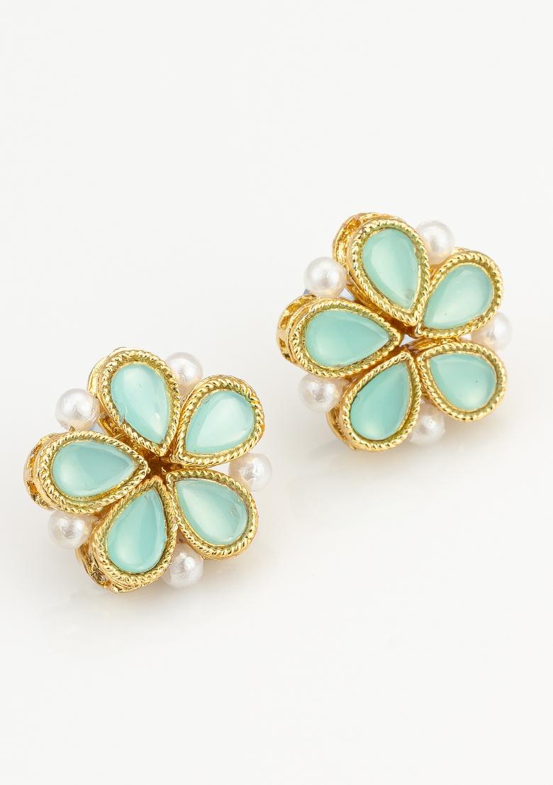 Mint Green Gold Plated Alloy Studs - Indya