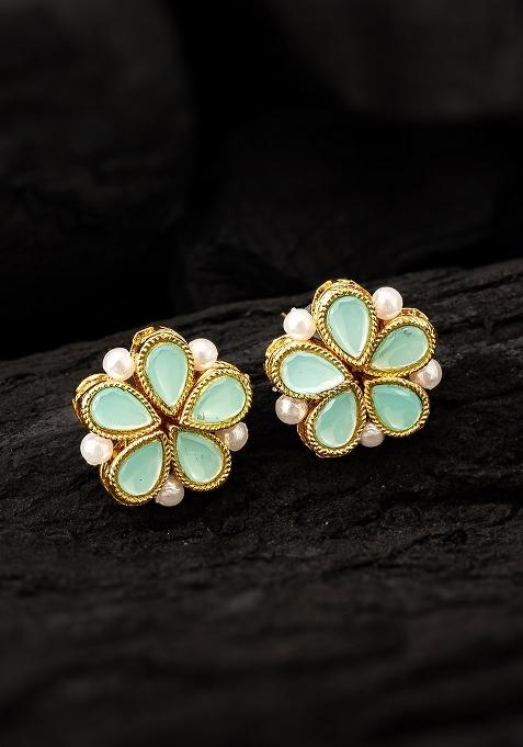 Mint Green Gold Plated Alloy Studs
