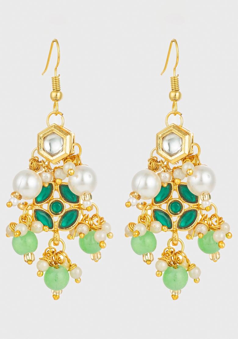 Green Gold Plated Alloy Drop Earrings - Indya