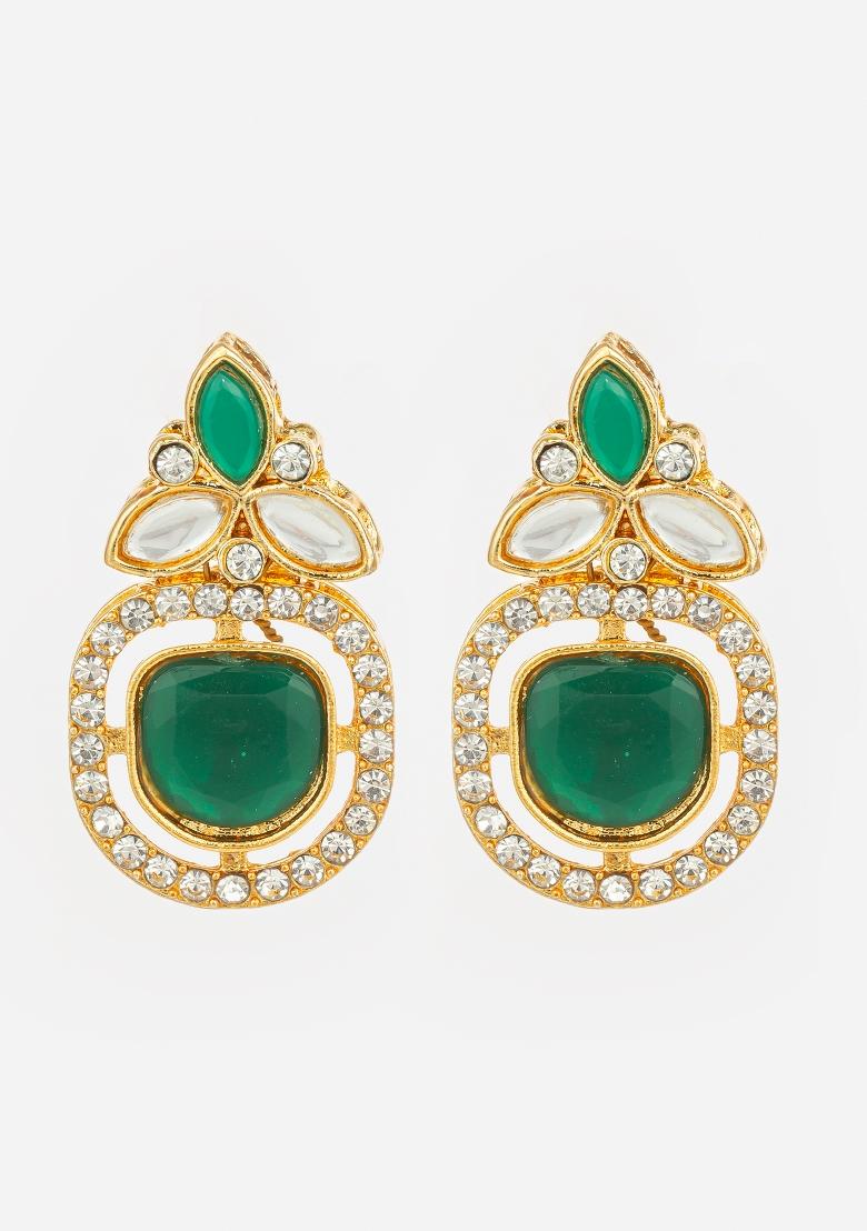 Green Gold Plated Alloy Oversized Stud Earrings - Indya