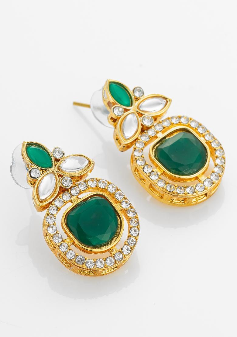Green Gold Plated Alloy Oversized Stud Earrings - Indya