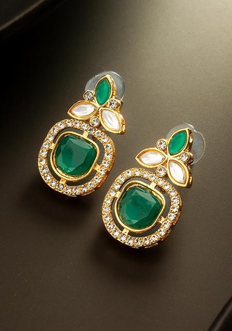 Green Gold Plated Alloy Oversized Stud Earrings