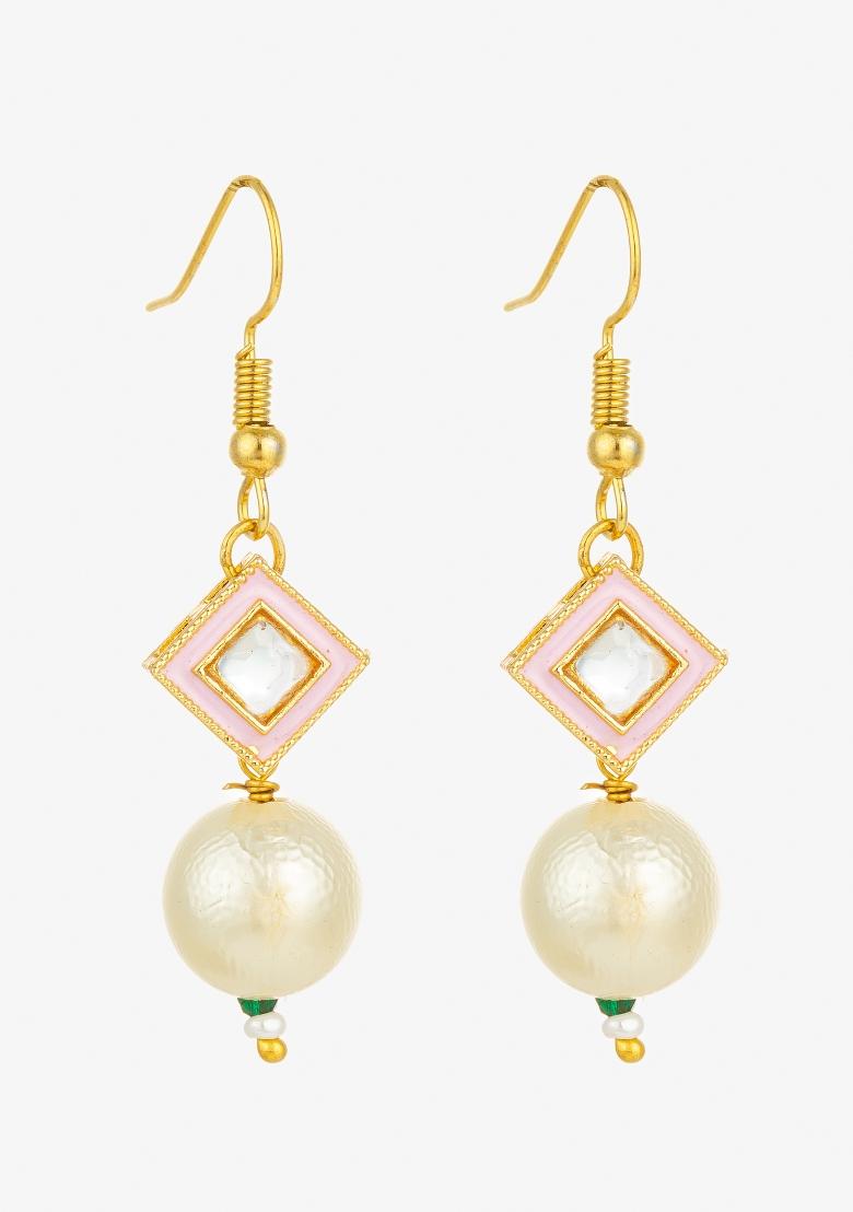 Pink Gold Plated Alloy Drop Earrings - Indya
