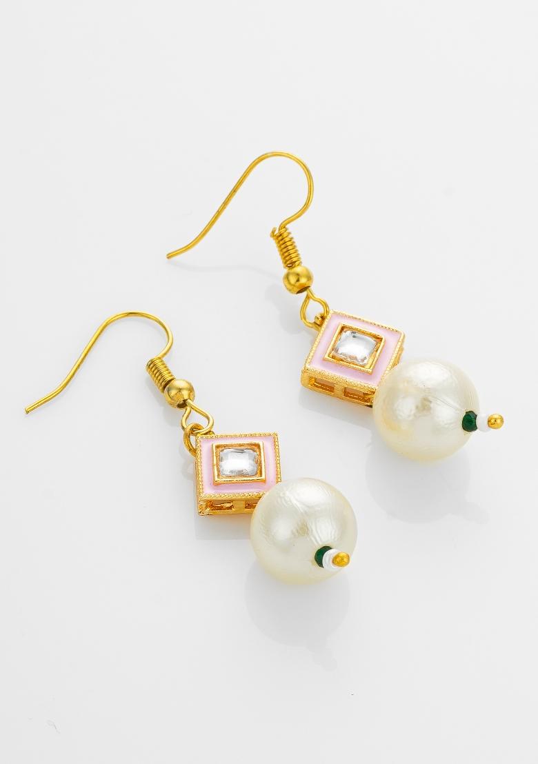 Pink Gold Plated Alloy Drop Earrings - Indya