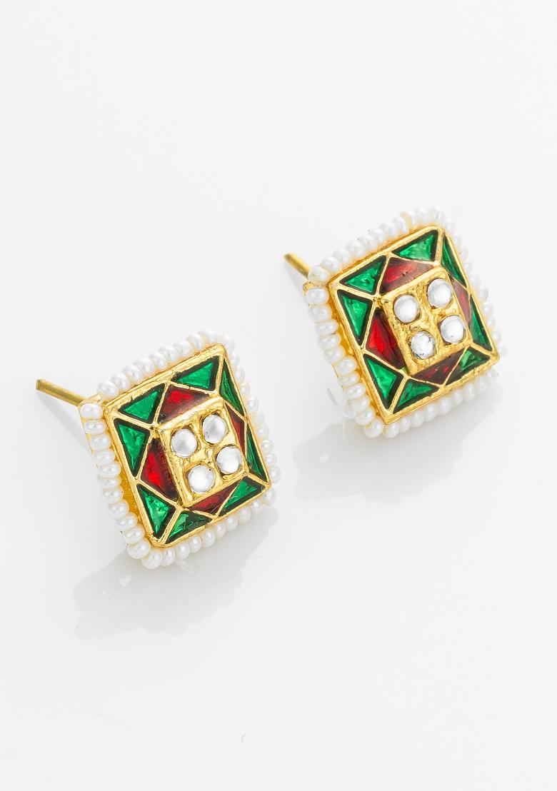 Multicolor Gold Plated Alloy Oversized Stud Earrings - Indya