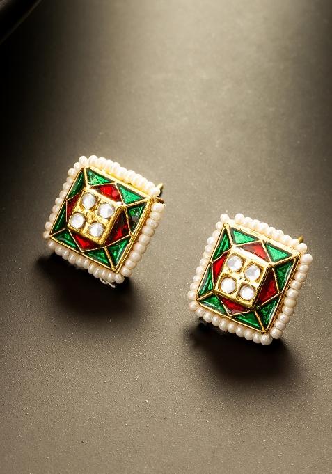 Multicolor Gold Plated Alloy Oversized Stud Earrings
