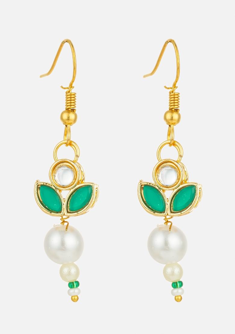 Green Gold Plated Alloy Drop Earrings - Indya
